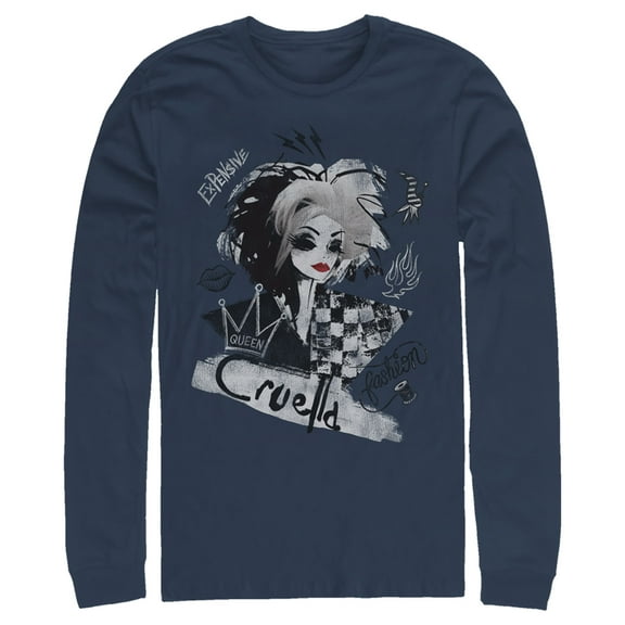 Men's Cruella Fashion Sketch  Long Sleeve Shirt Navy Blue Medium