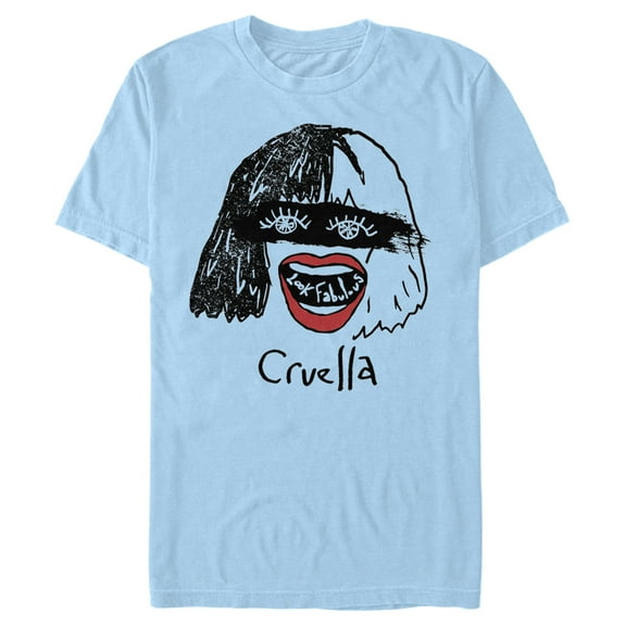 Men's Cruella Look Fabulous Drawing  Graphic Tee Light Blue Small