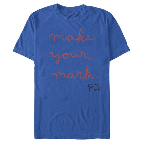 Men's Cruella Make Your Mark Cursive Writing Graphic Tee Royal Blue Small