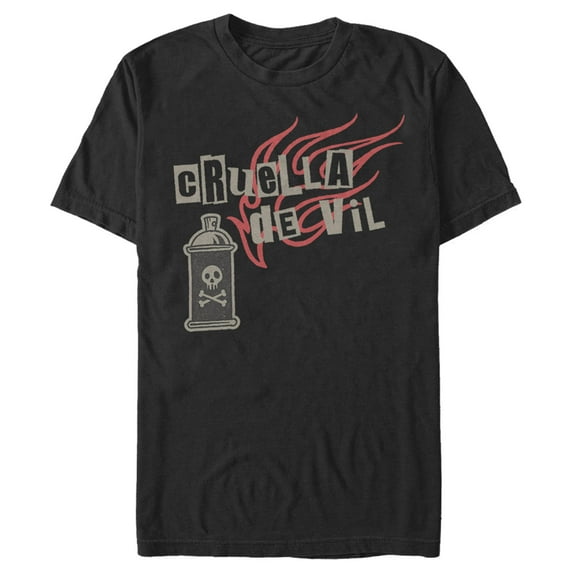 Men's Cruella Spray Flames Logo Graphic Tee Black Small