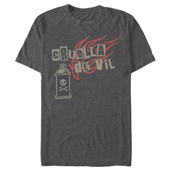 Men's Cruella Spray Flames Logo Graphic Tee Charcoal Large