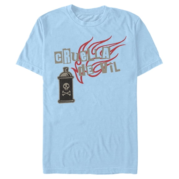 Men's Cruella Spray Flames Logo  Graphic Tee Light Blue Large
