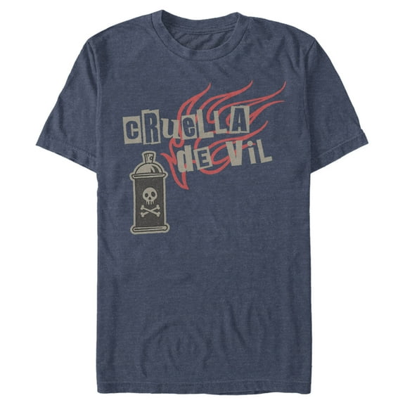 Men's Cruella Spray Flames Logo  Graphic Tee Navy Blue Heather Medium