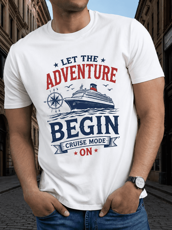 Men's Cruise Adventure Graphic T-Shirt, Vacation Travel Short Sleeve Crew Neck Casual Summer Tee