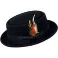 thumbnail image 1 of Men's Crush-able Wool Felt Porkpie Pork Pie Fedora Hats with Feather, 1 of 2