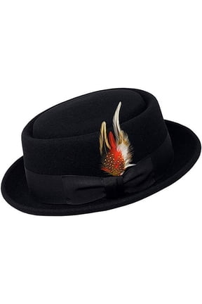 Men's Crush-able Wool Felt Porkpie Pork Pie Fedora Hats with Feather