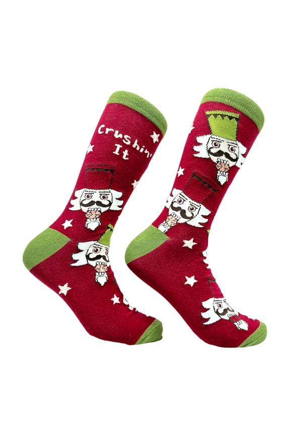 Men's Crushin It Socks Funny Xmas Party Holiday Nutcracker Footwear