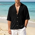 thumbnail image 1 of Men's Cuban Camp Collar Short Sleeve Button Down Casual Summer Beach Shirt with Pockets, 1 of 8