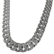 Mens Cuban Chain Choker Diamond Dust & Diamond Cut Silver Tone Hip Hop Necklace 16 Inch