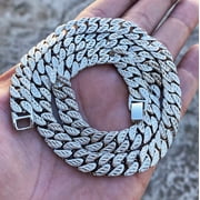 Mens Cuban Chain Diamond Dust w/ Diamond Cuts Silver Tone Hip Hop Necklace 20 Inch