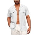 thumbnail image 1 of Men's Cuban Collar Shirts Camp Button Down Shirt with Pockets Short Sleeve with Pockets, 1 of 3