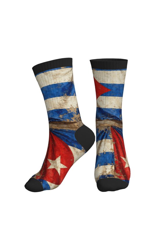 Men's Cuban Flag Retro Novelty Athletic Socks Women's Digital Printing Funky Patterned Crew Socks