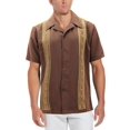 thumbnail image 1 of Men's Cuban Guayabera Beach Wedding Short Sleeve Button-Up Casual Dress Shirt (Brown/Khaki, M), 1 of 3