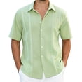 thumbnail image 1 of Men's Cuban Guayabera Shirt Short Sleeve Button Up Cotton Linen Shirt for Beach Casual Wear, 1 of 9