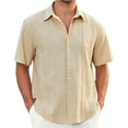 thumbnail image 1 of Men's Cuban Guayabera Shirt Short Sleeve Button Up Cotton Linen Shirt for Beach Casual Wear, 1 of 9
