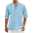 thumbnail image 1 of Men's Cuban Guayabera Shirts Casual Long Sleeve Button Down Shirts Band Collar Linen Summer Beach Shirts, 1 of 5