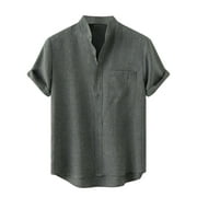 Men's Cuban Guayabera Shirts Summer Cotton Linen Shirt Casual Button Up Shirt Regular Fit Short Sleeve Blouse Beach Holiday T-shirt