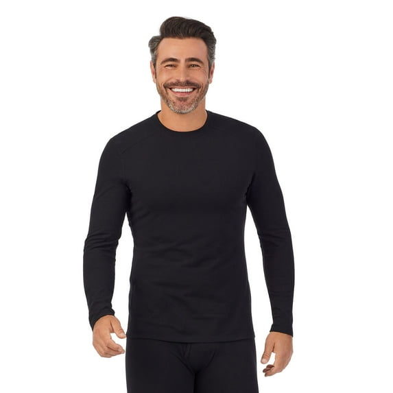 Men's Cuddl Duds® Midweight Cottonwear Performance Base Layer Crew Top Color: Black Size: S