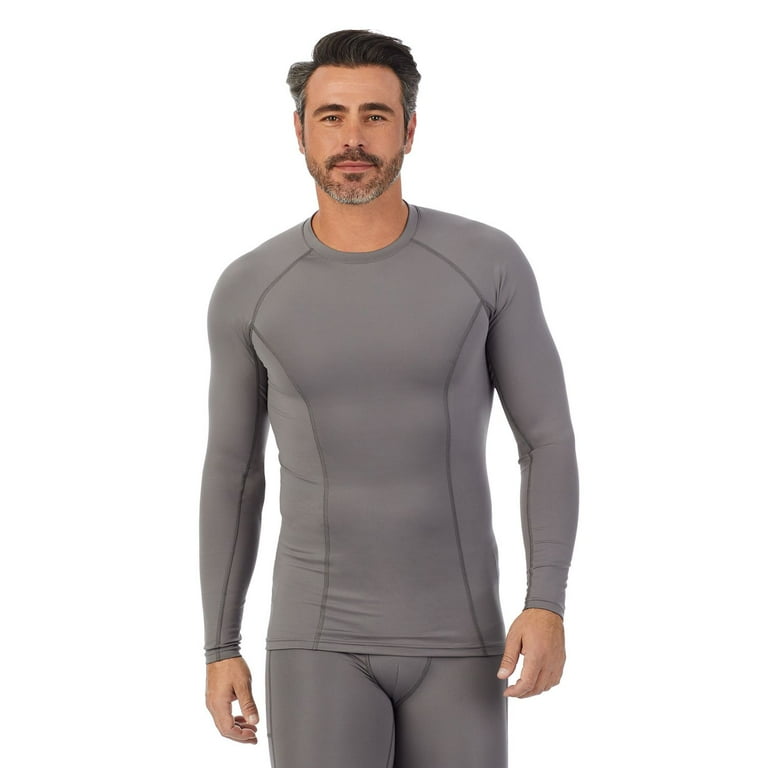 Men s Cuddl Duds Midweight Lite Compression Performance Base Layer Crew Top Color Nickel Gray Size L Walmart