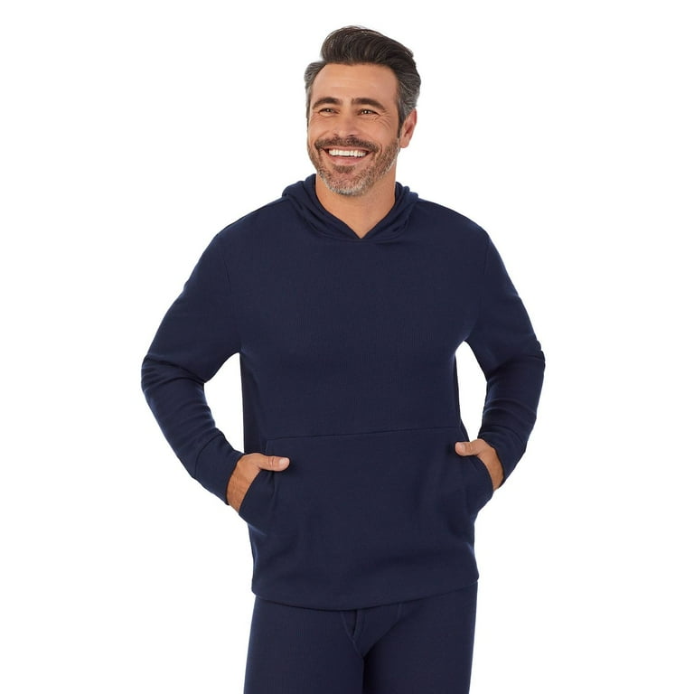 Men s Cuddl Duds Midweight Waffle Thermal Performance Base Layer Hoodie Color Navy Blazer Size L