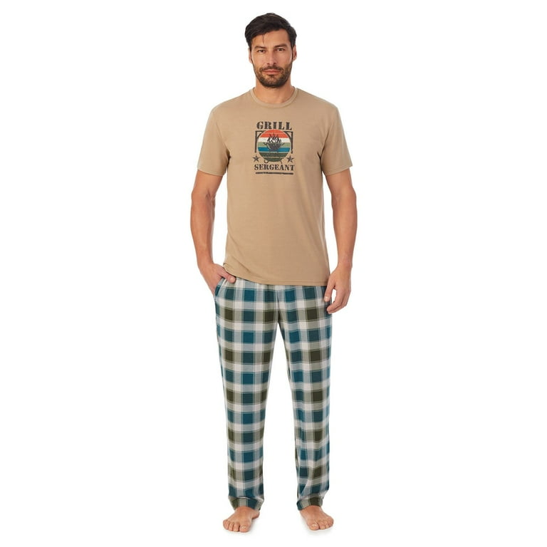 Men s Cuddl Duds Pajama Tee Pajama Pants Set Color Grill Sergeant Plaid Size XXL