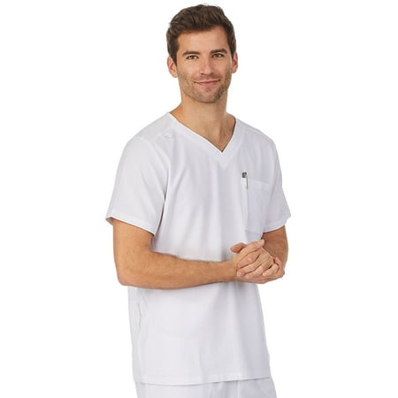 Men's Cuddl Duds® Scrubs Classic V-Neck Top with Zip Back Pocket Color: White Size: M