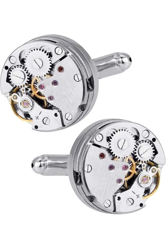 Men's Cufflinks-Mechanical Watch Movement Design, Brass Cuff Links for Men Steampunk Gear Design - Box Included
