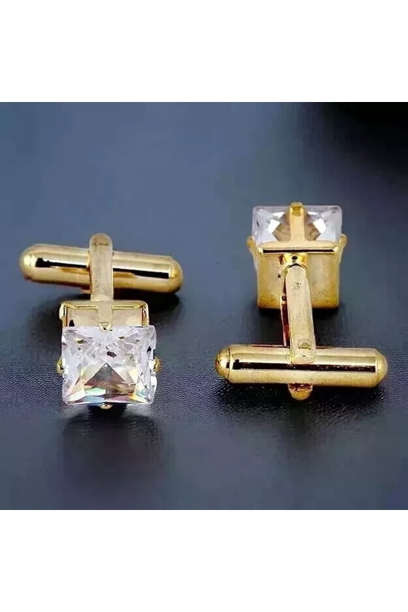 Men's Cufflinks Set 4Ct Princess Cut Lab Created Diamond 14K Yellow Gold Plated