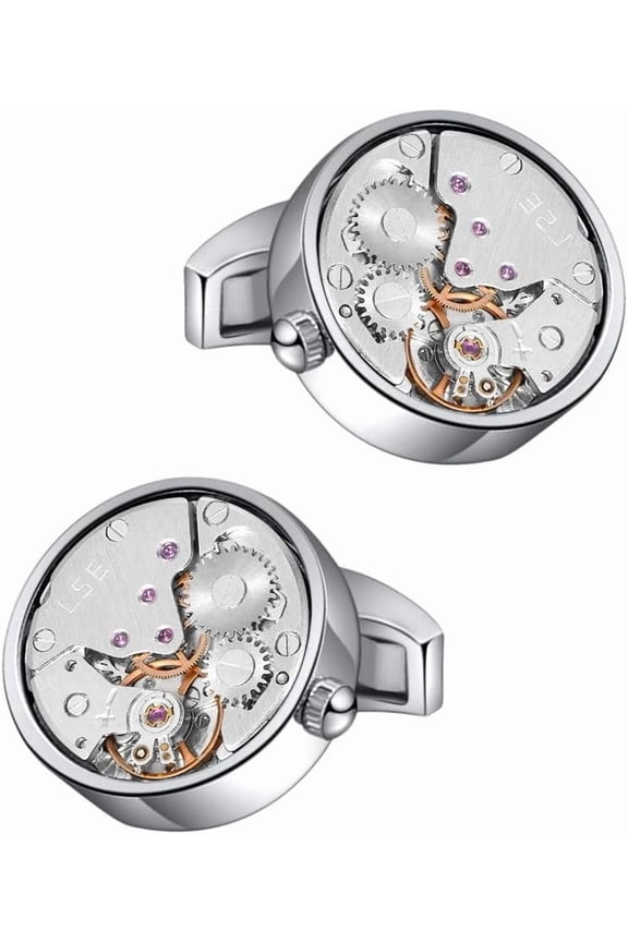 Men's Cufflinks - Watch Movement Design, Brass Cuff Links for Men Steampunk Gear Design - Box Included