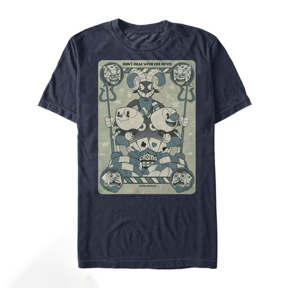 Men's Cuphead Casino Playing Card Graphic Tee Navy Blue 3X Large