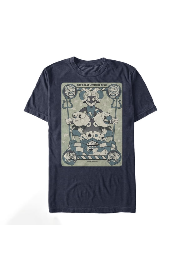Men's Cuphead Casino Playing Card  Graphic Tee Navy Blue Large