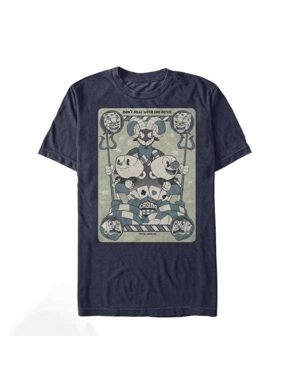 Men's Cuphead Casino Playing Card Graphic Tee Navy Blue X Large
