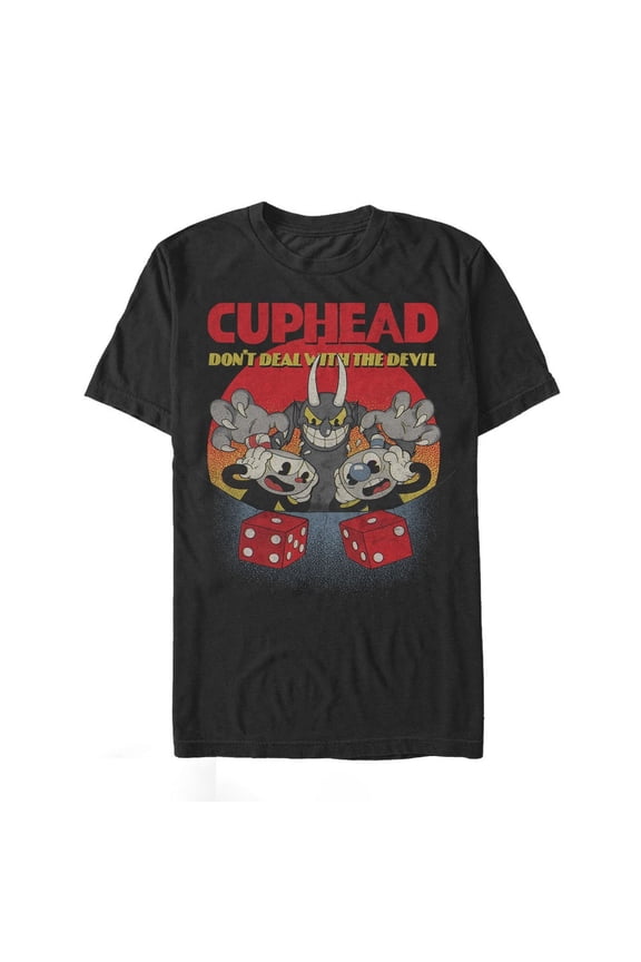 Men's Cuphead Don't Deal Snake Eyes Graphic Tee Black X Large