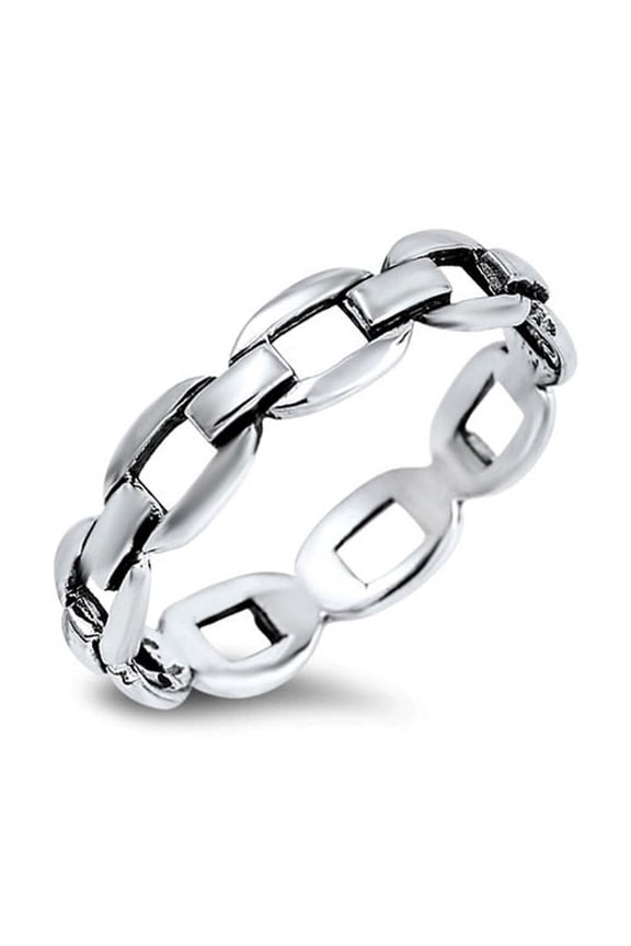 Men's Curb Link Chain Design Eternity Ring .925 Sterling Silver Band Jewelry Female Male Size 6