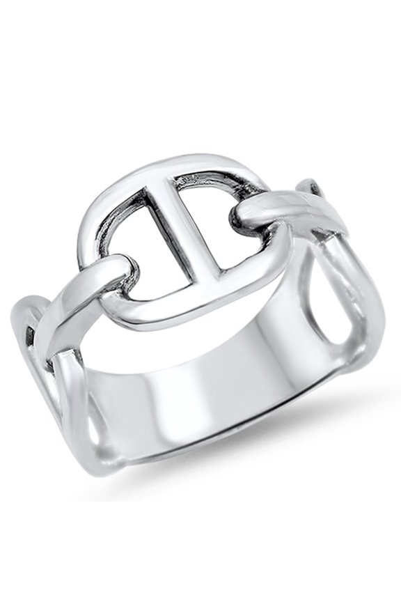 Men's Curb Link Chain Design Ring .925 Sterling Silver Band Jewelry Female Male Unisex Size 8