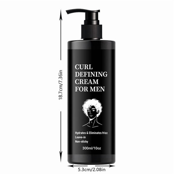 Men's Curl Defining Cream, Hydrating Leave-In Styling Cream for Wavy Curly Coarse Hair, Frizz Control & Long-Lasting Curl Enhancer, 300ml Pump Bottle