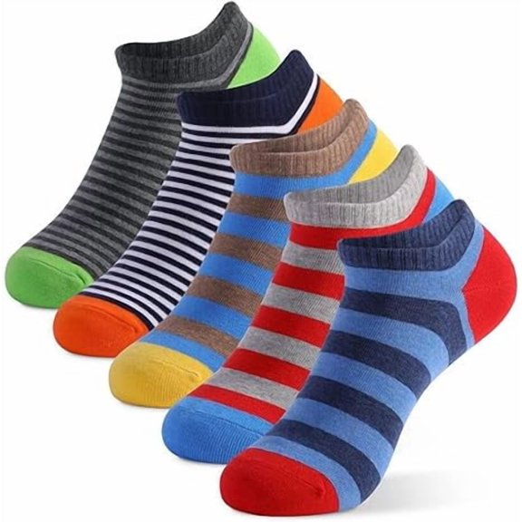 Men's Cushion Cotton Comfort Low Cut Ankle Colorful Striped Patterned Socks (5-Pack)