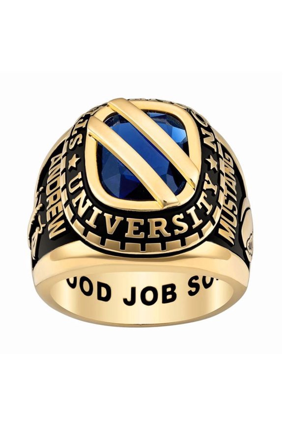 Personalized Men's Cushion Cut Class Ring, Custom Graduation Signet Ring with Bridge Design