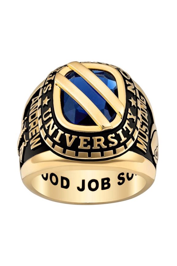 Personalized Men's Cushion Cut Class Ring, Custom Graduation Signet Ring with Bridge Design
