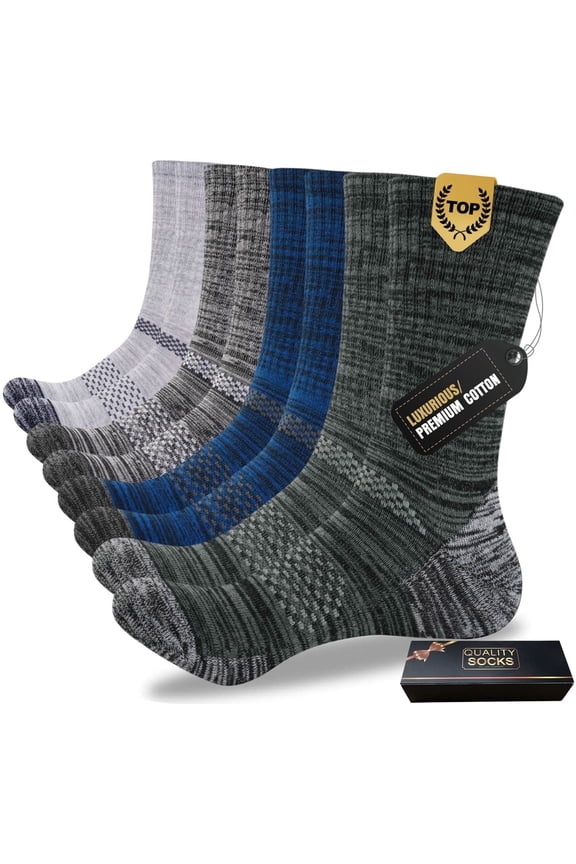 4 Pairs Men's Cushioned Crew Work Socks,Moisture Wicking Athletic Boot Socks for Hiking Sports Running