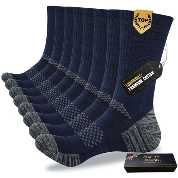 FREE YOKA 4 Pairs Men's Cushioned Crew Work Socks,Moisture Wicking Athletic Boot Socks for Hiking Sports Running