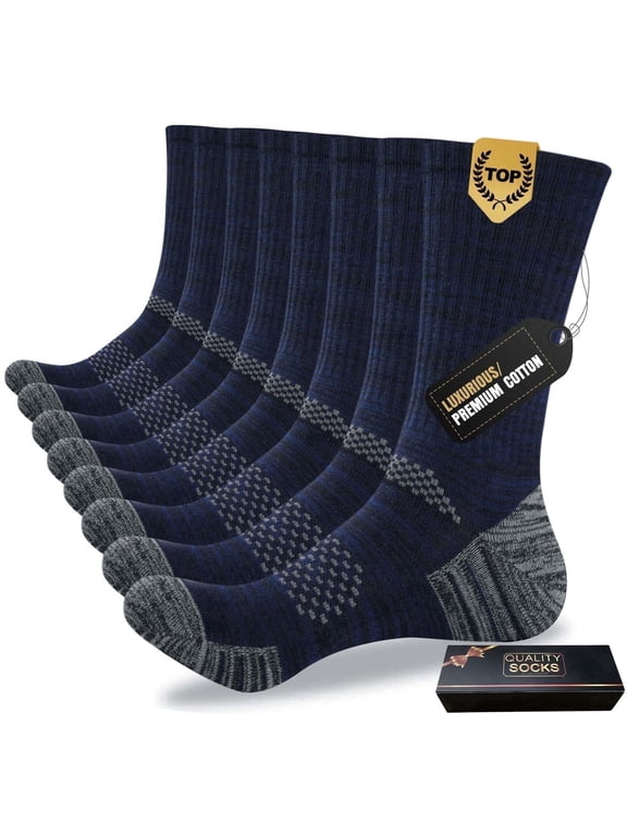 FreeYoka Men's Cotton Crew Work Socks, 4 Pairs Cushioned Boot Moisture Athletic Socks for Hiking Sports Running