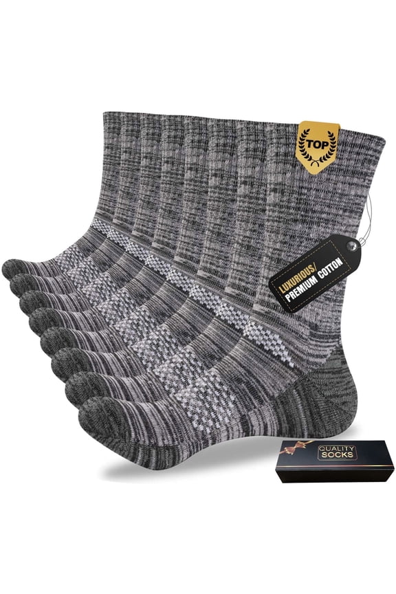 4 Pairs Men's Cushioned Crew Work Socks,Moisture Wicking Athletic Boot Socks for Hiking Sports Running