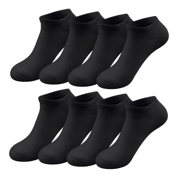 Men’s Cushioned Low Cut Cotton Socks – Seamless Toe, Padded Sole & Toe, Breathable Daily Comfort - 8 pairs, Black, Shoe Size 10-12