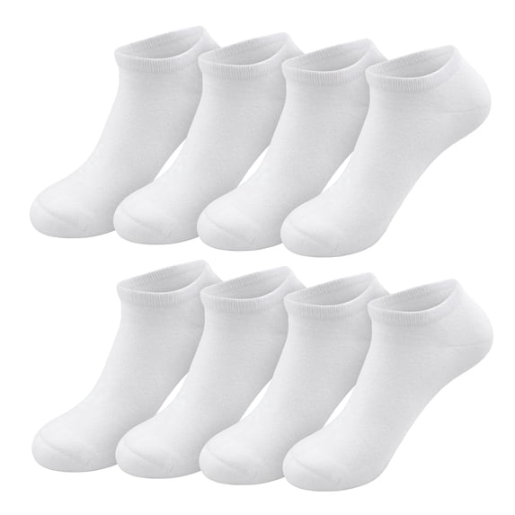 Men’s Cushioned Low Cut Cotton Socks – Seamless Toe, Padded Sole & Toe, Breathable Daily Comfort - 8 pairs, White, Shoe Size 10-12