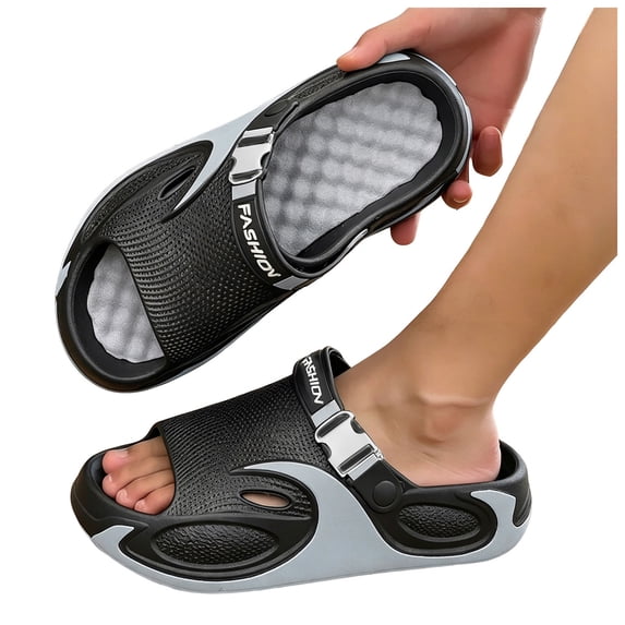 Men's Cushioned Slides Sandals Ultra Comfy Slippers Arch Support Sport Open Toe Shoes for Indoor Outdoor Beach Garden Travel Gray Size 8.5