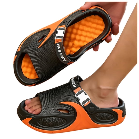Men's Cushioned Slides Sandals Ultra Comfy Slippers Arch Support Sport Open Toe Shoes for Indoor Outdoor Beach Garden Travel Orange Size 10.5