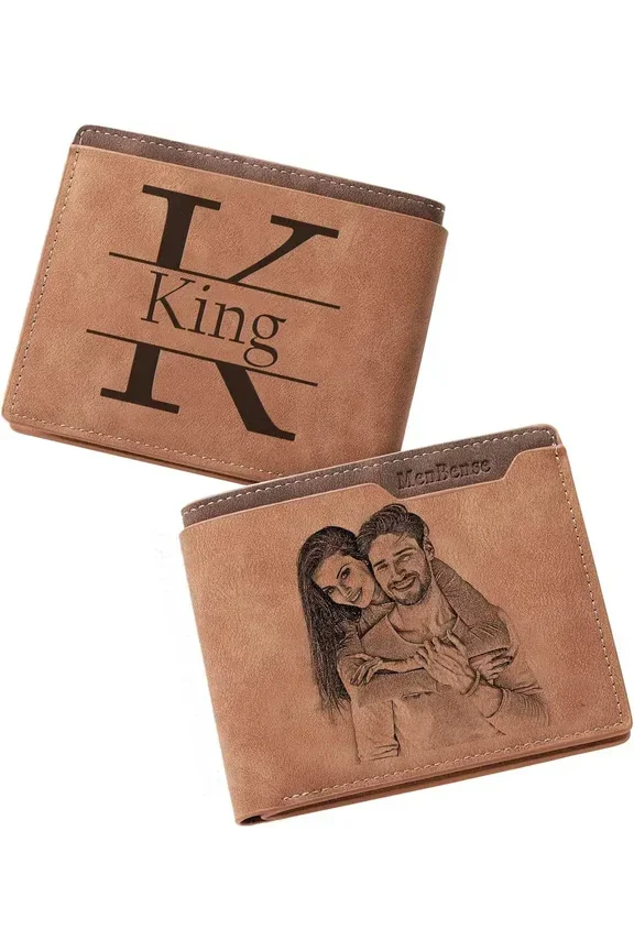 Men's Custom Engraved Wallet - Personalized Photo & Text Insert - Birthday/Christmas/Father's Day Gift for Husband, Dad, BF