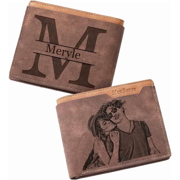 Men's Custom Engraved Wallet - Personalized Photo & Text Insert - Birthday/Christmas/Father's Day Gift for Husband, Dad, BF