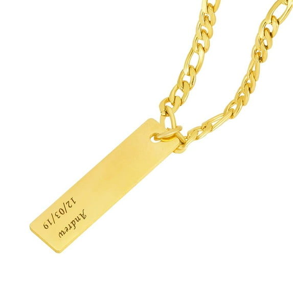 Men's Custom Name Necklace Engraved Name Personalised Bar Necklace Pendant,Gold